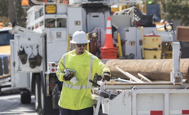 Utilities worker with radio